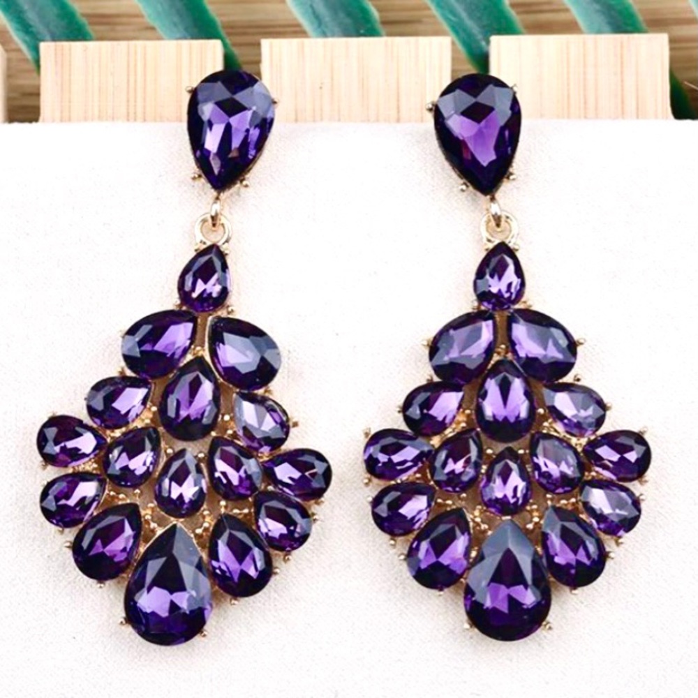 Super Sparkly Purple Crystal Chandelier Formal Earrings  Pageant Prom Co…